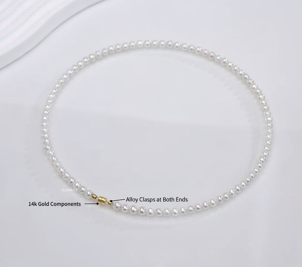 14k Gold Freshwater Pearl White Charm Fairy Necklace 4-5mm