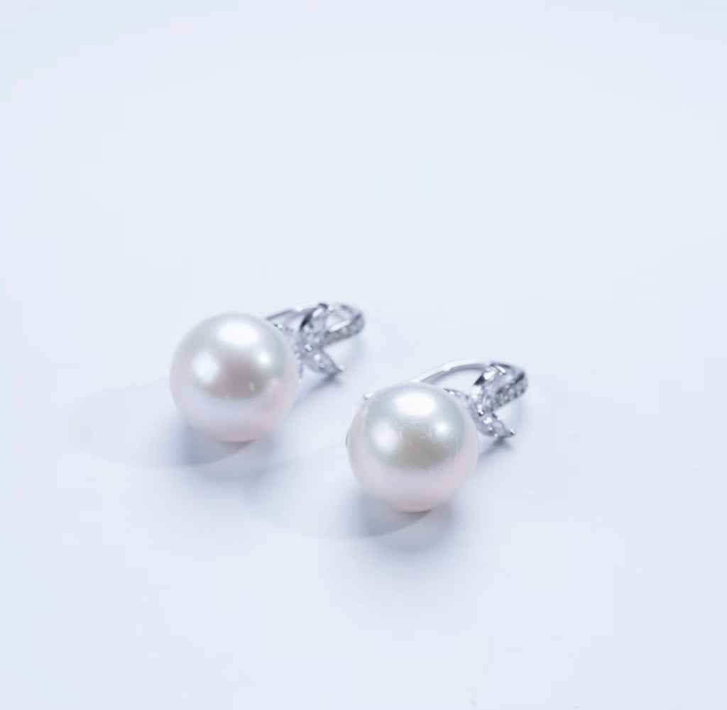 Freshwater Pearl Ear Hooks in S925 Sterling Silver, 11-12mm