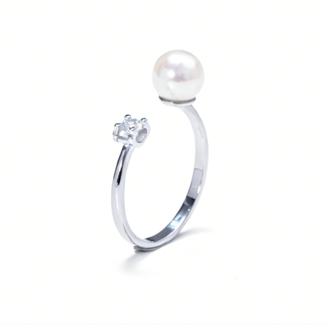 Angel's Tear Akoya Pearl Ring in S925 Sterling Silver, 7-8mm Open Band